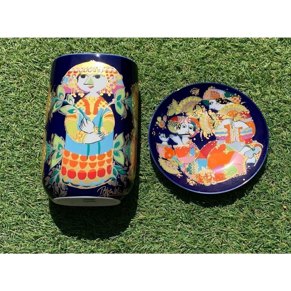 2 Rosenthal Studio Bjorn Wiinblad 1001 Arabian Nights Vase & Plate SET signed